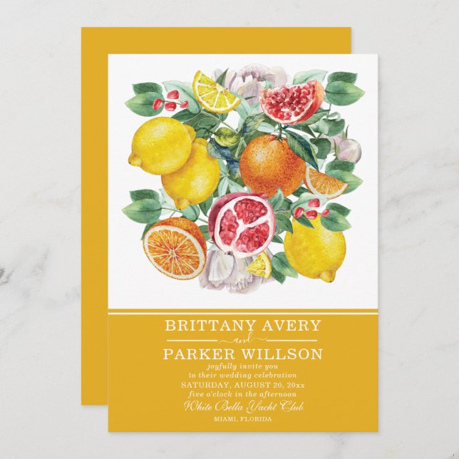 Botanical Citrus Watercolor Wedding Invitation (Front/Back)