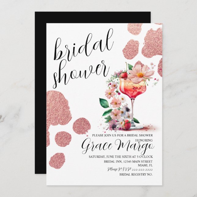 Botanical Cocktail Rose Gold Bridal Shower    Invitation (Front/Back)
