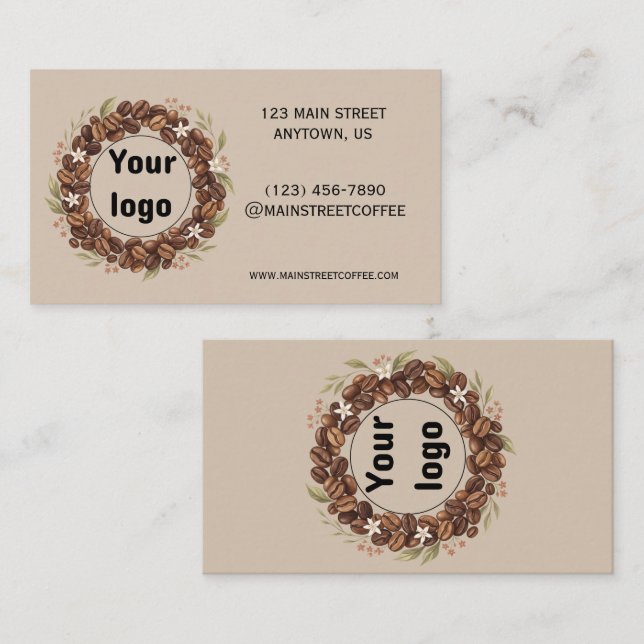 Botanical Coffee Bean Wreath Custom Logo Business Card (Front/Back)