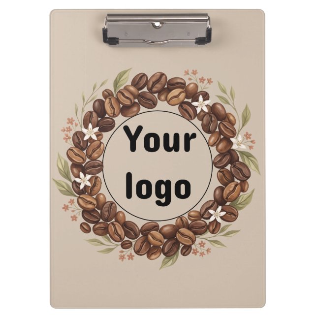 Botanical Coffee Bean Wreath Custom Logo Clipboard (Front)