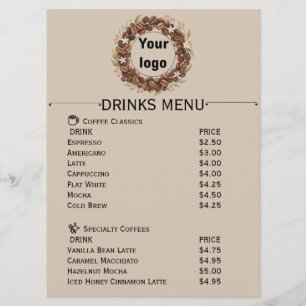 Botanical Coffee Bean Wreath Custom Logo Menu