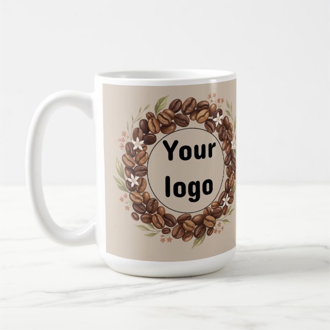Botanical Coffee Bean Wreath Custom Logo Mug (Left)