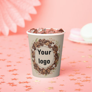 Botanical Coffee Bean Wreath Custom Logo Paper Cups