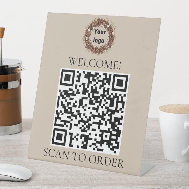 Botanical Coffee Bean Wreath Custom Logo Pedestal Sign (In SItu)