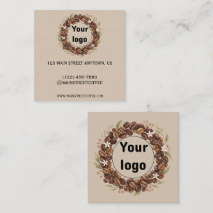 Botanical Coffee Bean Wreath Custom Logo Square Business Card