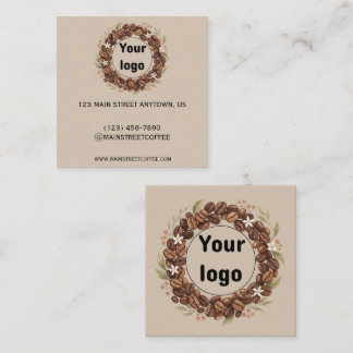 Botanical Coffee Bean Wreath Custom Logo Square Business Card