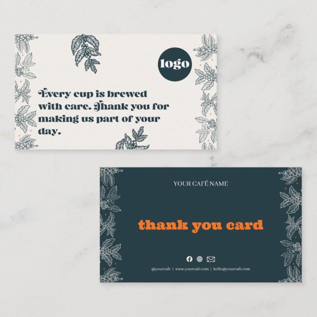Botanical Coffee Thank You Card for Cafés (Front/Back)