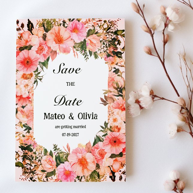 Botanical colorful blossom floral Save the Date  Invitation (Botanical colorful blossom floral Save the Date)