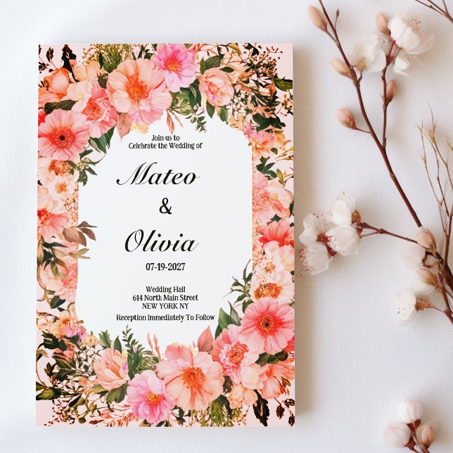 Botanical colorful blossom floral Wedding Invitation (Botanical colorful blossom floral Wedding )