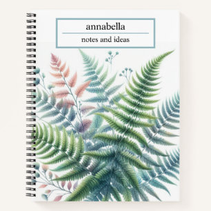 Botanical Colourful Fern Leaves Watercolor  Notebook