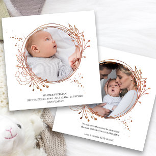 Botanical Copper Rose Gold Photo Frame Birth Announcement