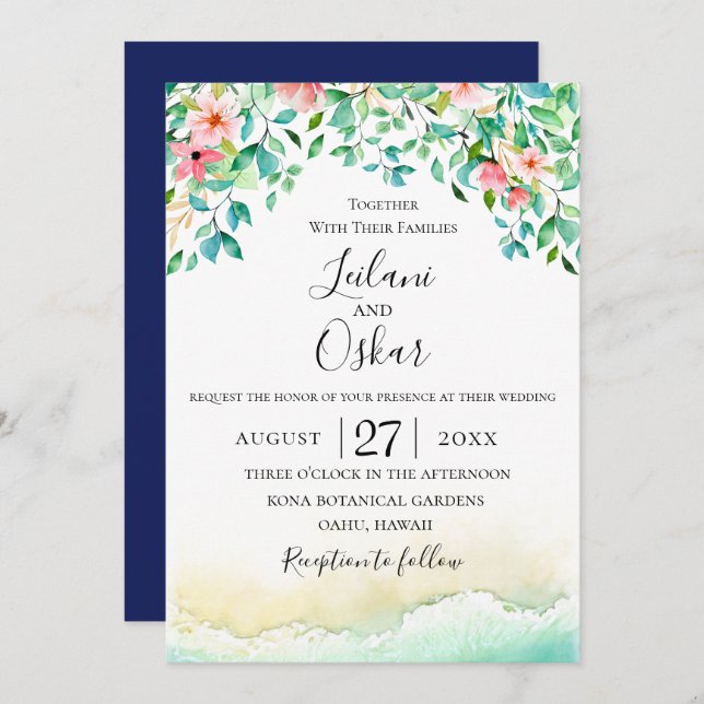 Botanical Coral Island Wedding Invitation (Front/Back)