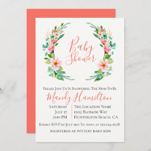 Botanical Coral Island Wreath Baby Shower Invitation