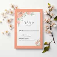 Botanical coral mint gold spring floral RSVP