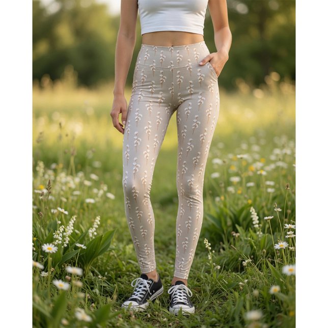 Botanical Cotton Branch Print Leggings (Creator Uploaded)