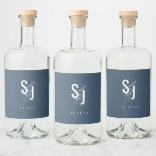 Botanical Cotton Plant Blue Wedding Liquor Bottle Label