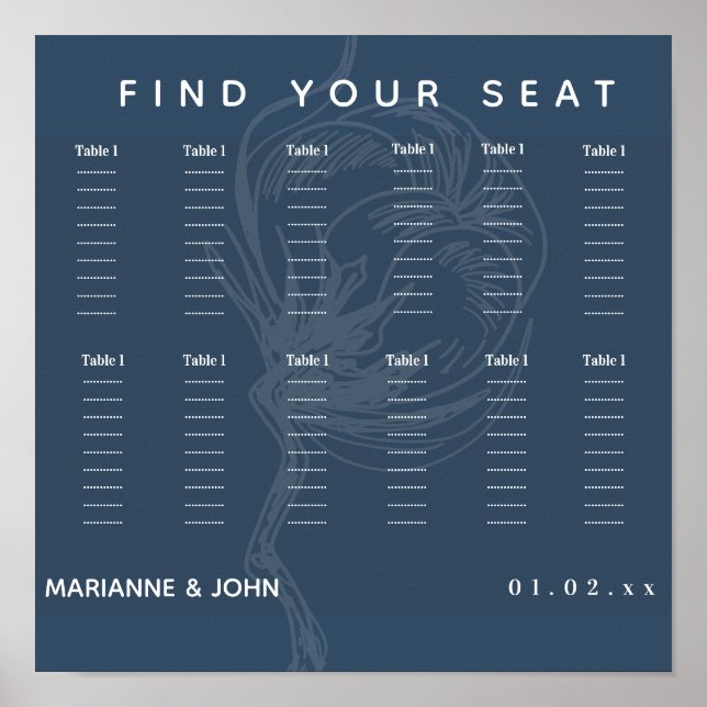 Botanical Cotton Plant Blue Wedding Poster (Front)