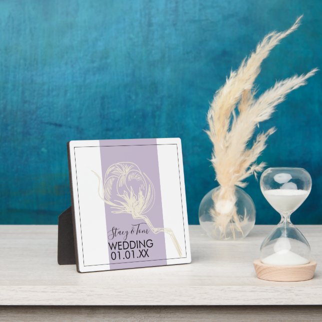Botanical Cotton Plant Lavender Wedding Plaque (Insitu)