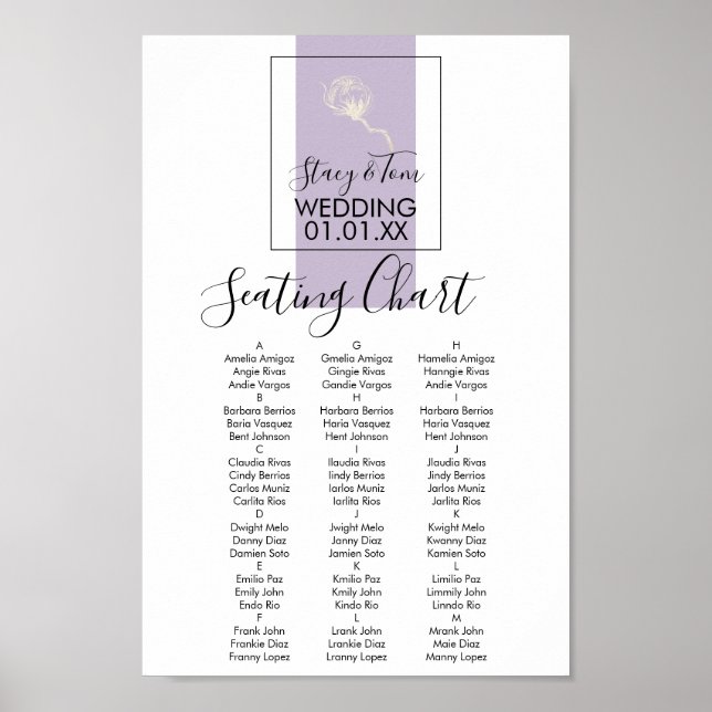 Botanical Cotton Plant Lavender Wedding Seating  Poster (Front)