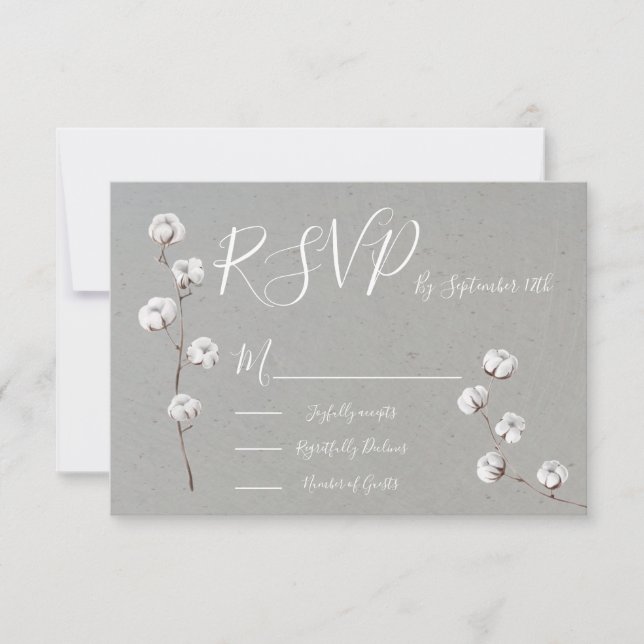 Botanical Cotton Wedding response cards RSVP (Front)