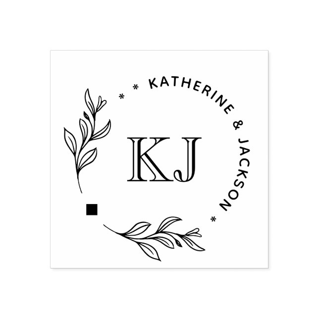 Botanical Couple Name initial Wedding Circular Rubber Stamp (Imprint)