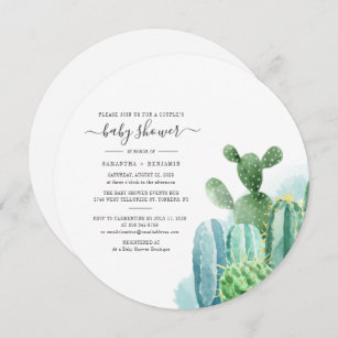 Botanical Couples Baby Shower Cacti Script Plants Invitation