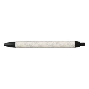 Botanical Cream & Leaf Nature Black Ink Pen