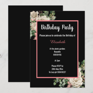 BOTANICAL CREAM & PEACH BLACK  EUCALYPTUS BOUQUET INVITATION