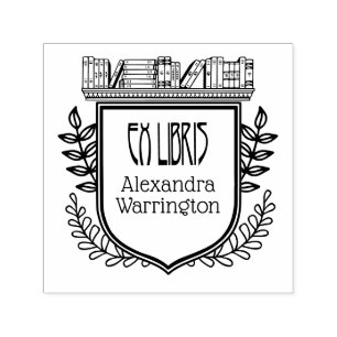 Botanical Crest Bookshelf Ex Libris Book Name Self-inking Stamp