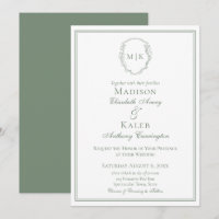 Botanical Crest Classic Elegant Monogram Sage