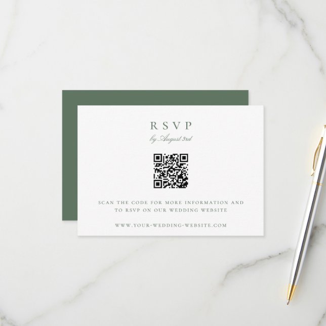 Botanical Crest Monogram QR Code Wedding RSVP Card (Front/Back In Situ)