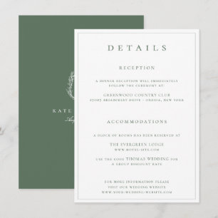 Botanical Crest Monogram Sage Wedding Details Enclosure Card