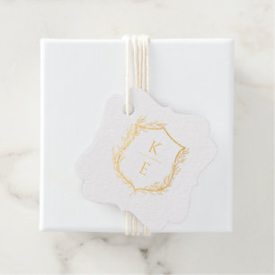 Botanical Crest Monogram Wedding Favour Tags