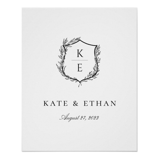 Botanical Crest Monogram Wedding Poster (Front)