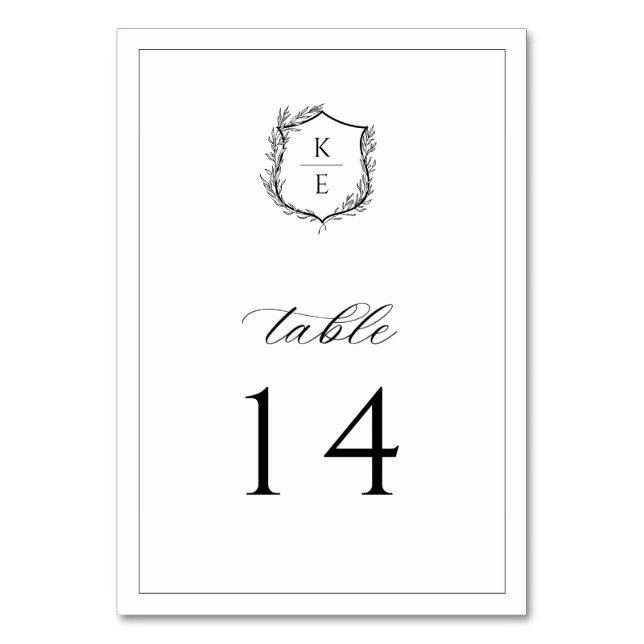 Botanical Crest Monogram Wedding Table Number (Front)