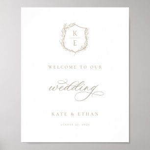 Botanical Crest Monogram Wedding Welcome Poster