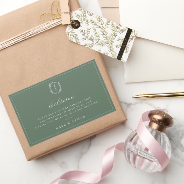 Botanical Crest Monogram Wedding Welcome Rectangular Sticker (Gifting)