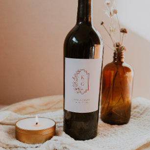 Botanical Crest Monogram Wedding Wine Label