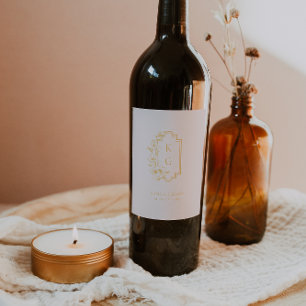 Botanical Crest Monogram Wedding Wine Label
