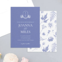 Botanical Crest Periwinkle Monogram Invitation
