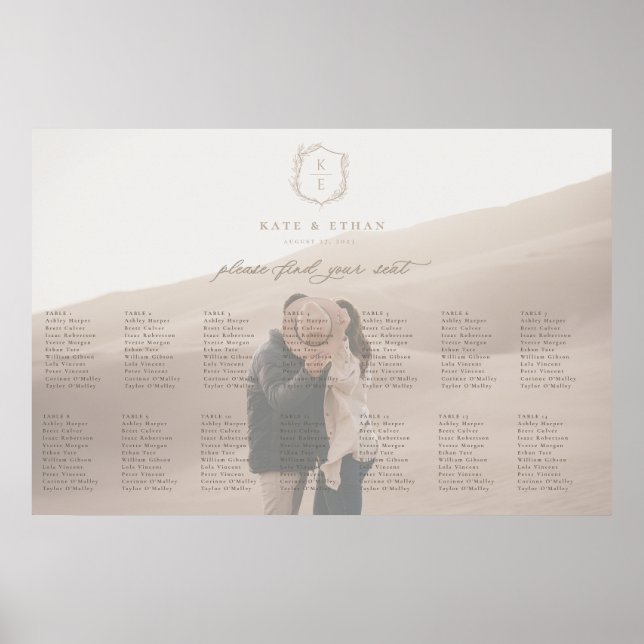 Botanical Crest Photo Wedding Seating Chart (Front)
