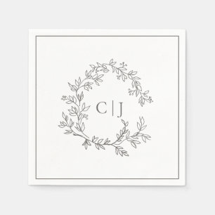 Botanical Crest Suite Black Monogram Wedding Napkin