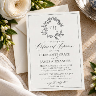 Botanical Crest Suite Monogram Rehearsal Dinner Invitation