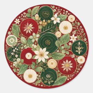 Botanical Crimson Wreath Classic Round Sticker