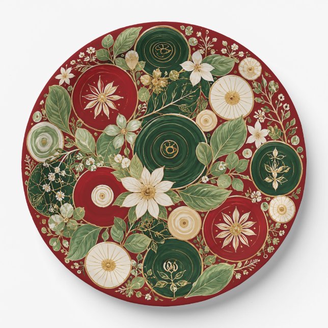 Botanical Crimson Wreath Paper Plate (Front)