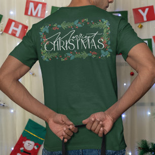 Botanical Custom Text Festive Holiday Christmas T-Shirt