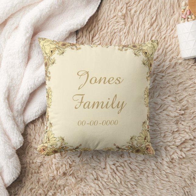 Botanical Customisable Family Name & Date Pillow  (Blanket)