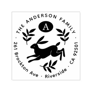 Botanical Cute Bunny Rabbit Initial Return Address Self-inking Stamp