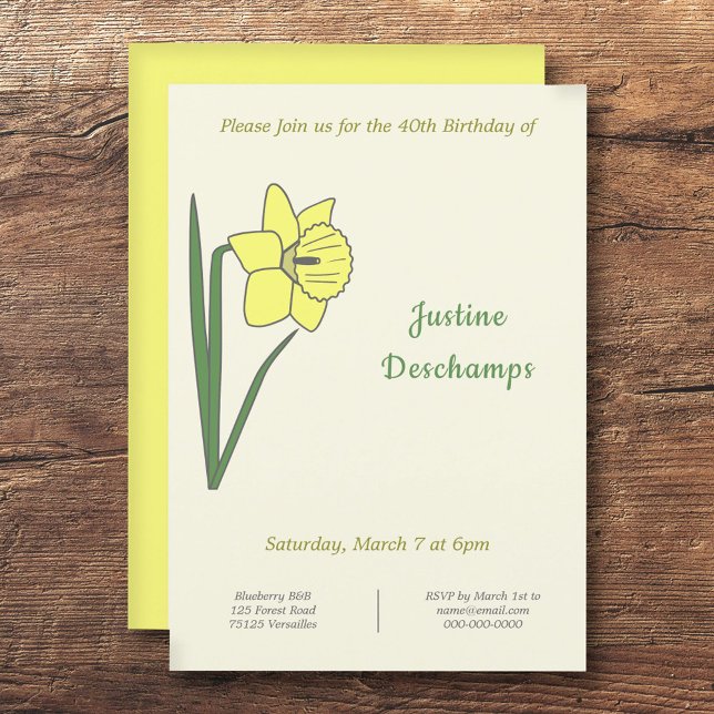 Botanical Daffodil Birthday Invitation (Botanical Daffodil Birthday Invitation)