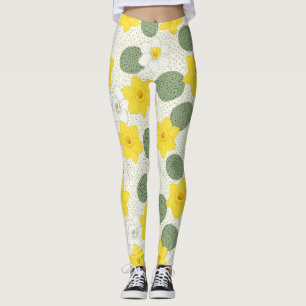 Botanical Daffodil Floral Geometric Pattern (1) Leggings